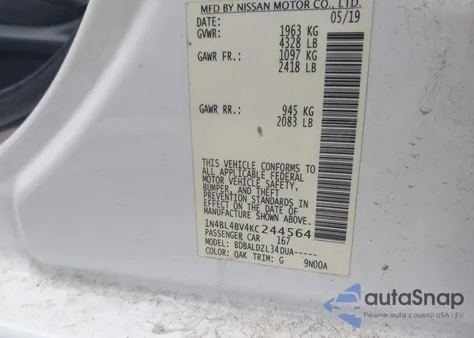 2019 Nissan Altima 2.5 S from USA, damaged, VIN 1N4BL4BV4KC244564